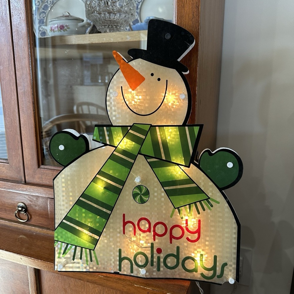 Vtg 16" Lighted Snowman Window Decoration "Happy Holidays" Christmas 2000's